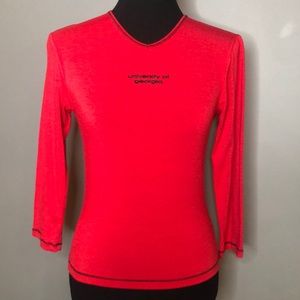 Vintage University of Georgia UGA Georgia Bulldogs 3/4 Sleeve Red Stretch Top